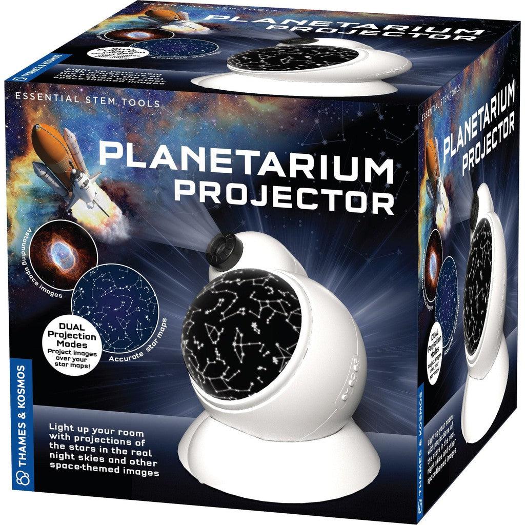 this image shows the box for the planetarium projector. the projector can light up a room with projections of the stars in the night sky, or other space themed images.
