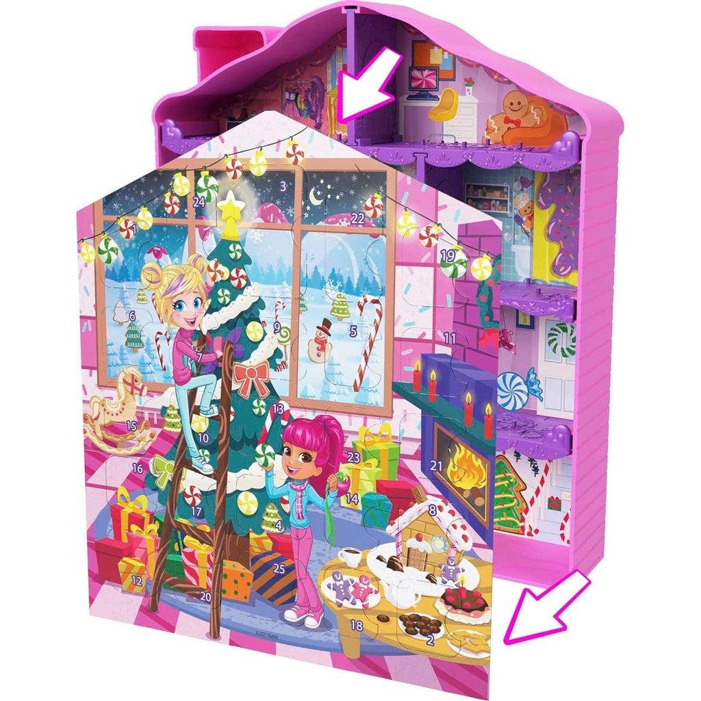an image with the front of the calendar being removed to reveal the usable open faced dollhouse hidden behind the calendar face