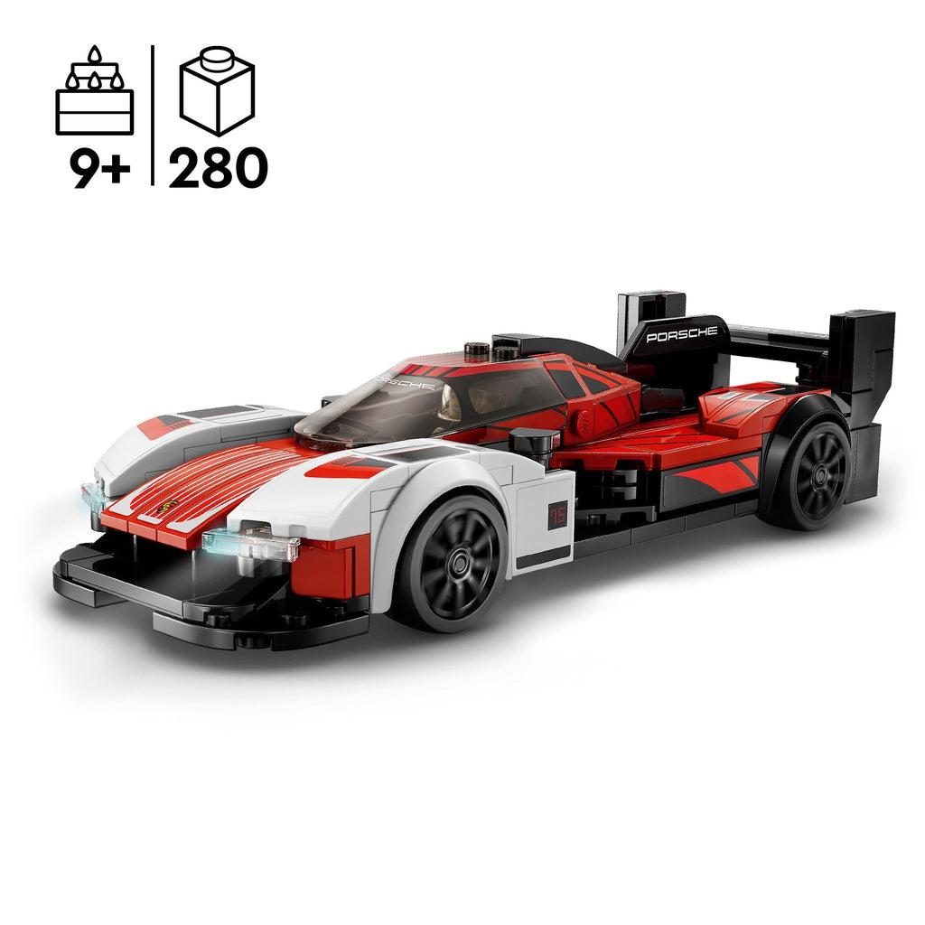 lego car shown out of box. decals and shaped bricks provide a realistic looking model of the real car