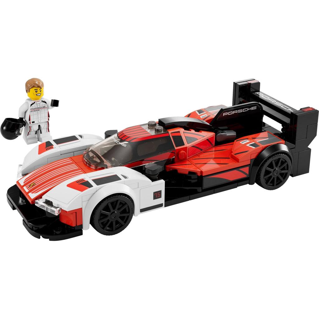 included minifigure is shown standing next to the car