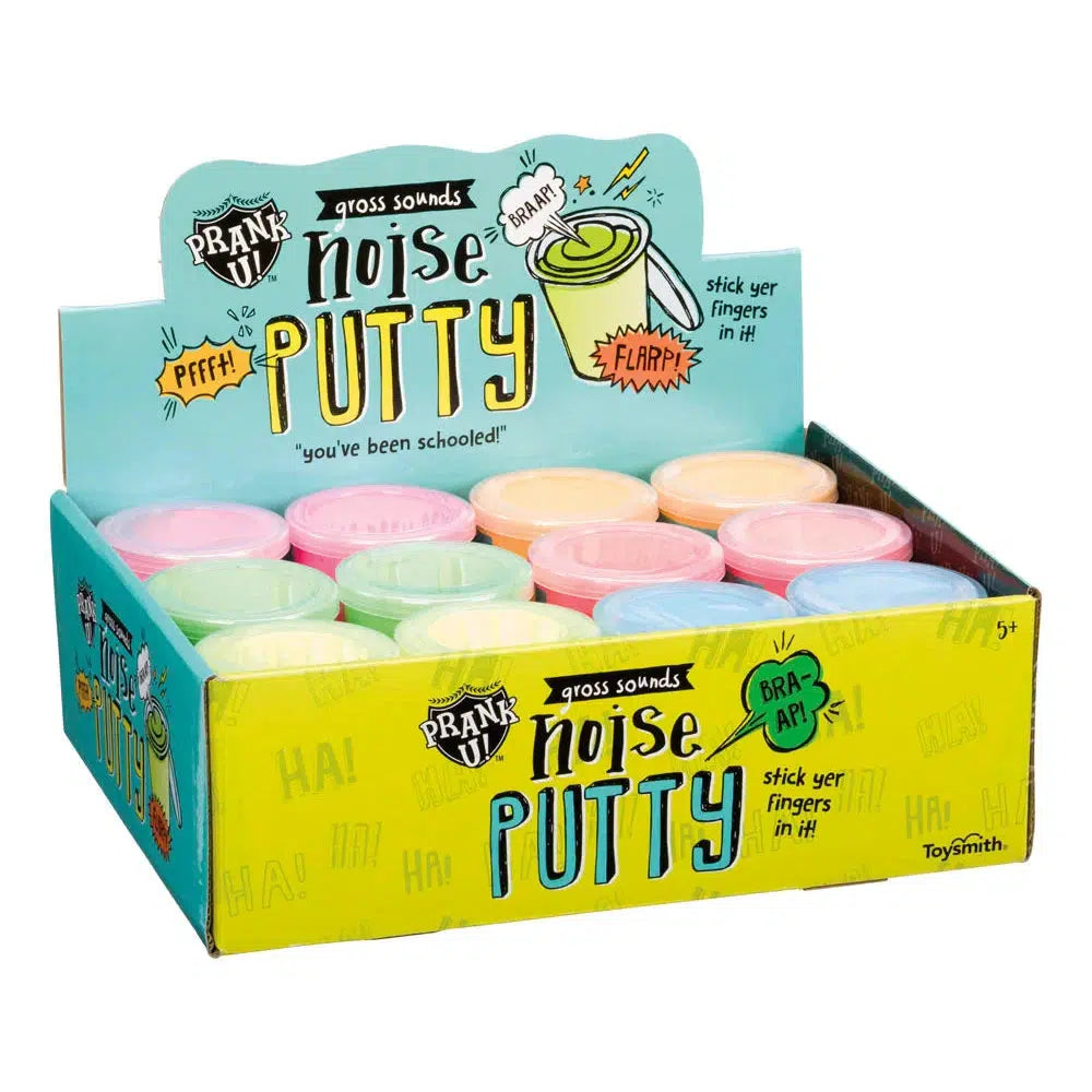 prank u noise putty comes in several colors from blue to green. "stick yer fingers in it!"