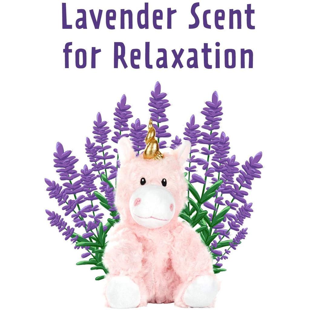 Shows that the unicorn in infused with lavender scent for relaxation.
