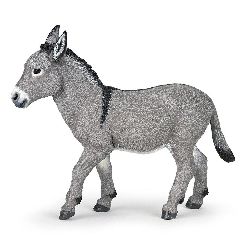 Image of the Provence Donkey figurine. It is a grey donkey with some black fur on the back of its neck.