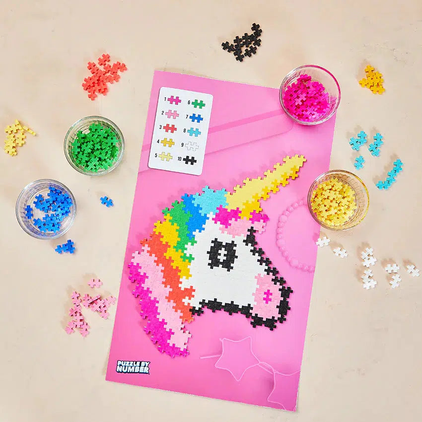 Image of the half-built puzzle. It shows that the puzzle is made from 10 different colored puzzle pieces.