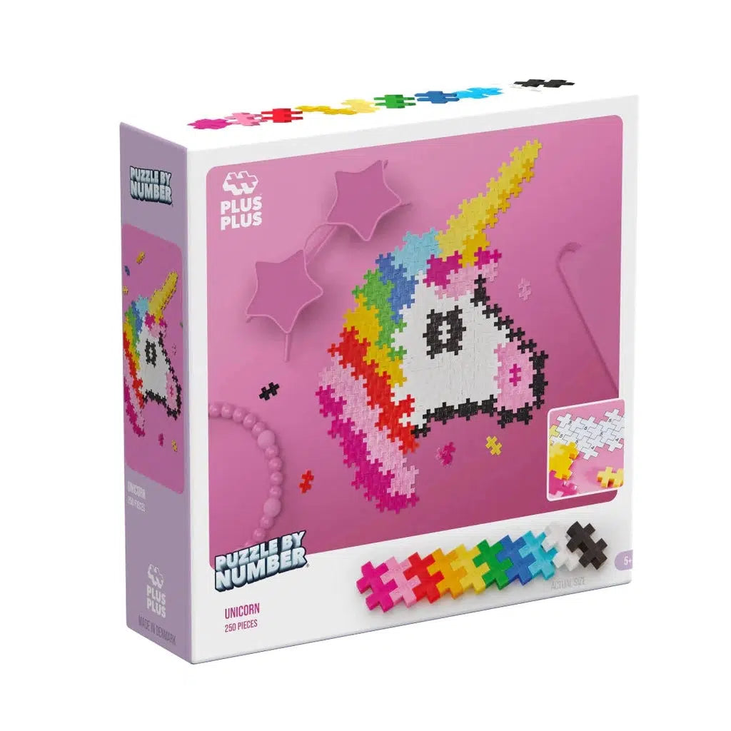 Image of the packaging for the Puzzle by Number Unicorn 250pc art puzzle. On the front is a picture of the finished product.