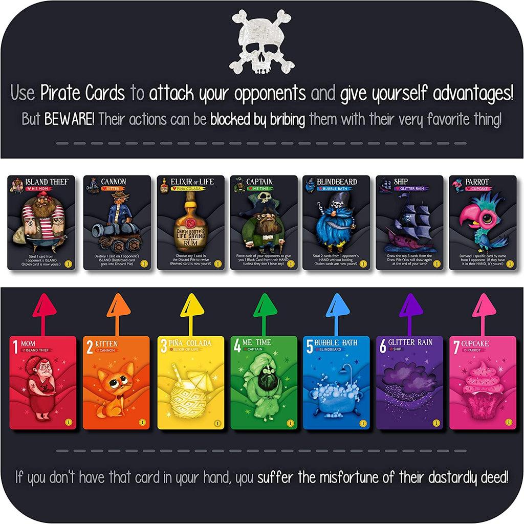 Shows that the pirate attack cards can be blocked by bribing them with their favorite things.