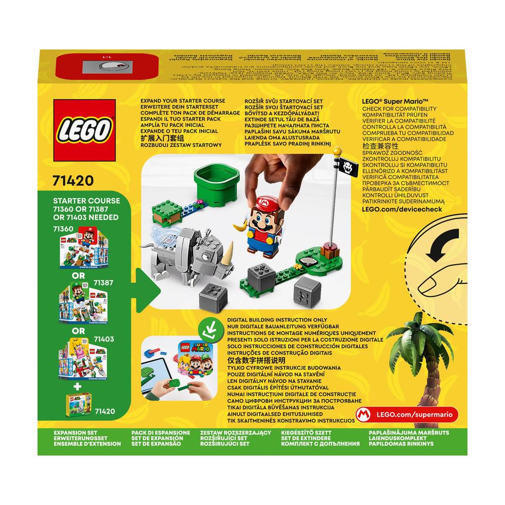 the image shows the back of the LEGO box with Mario and RAmbi the rhino