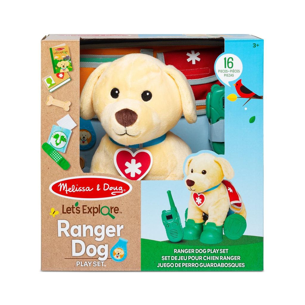 Image of the packaging for the Rescue Dog. Part of the front is cut away so you can see and touch the plush play set.