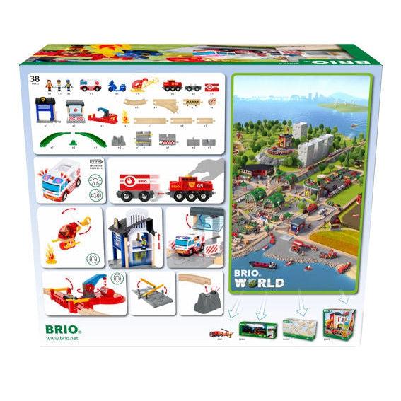 Image of the back of the box. It has a list of all the pieces included in the play set.