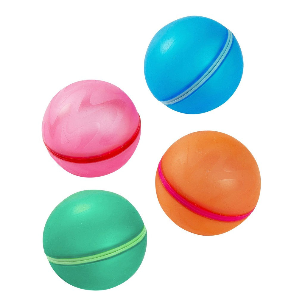 each of the 4 included balloons, colors include: blue, pink, orange, and green.