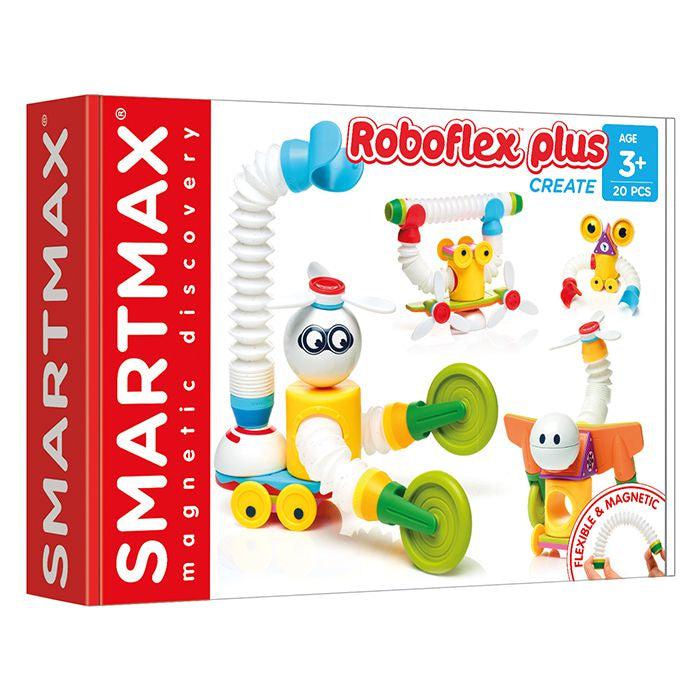 Image of the packaging for the Roboflex Plus toy. On the front are picture of possible creations.