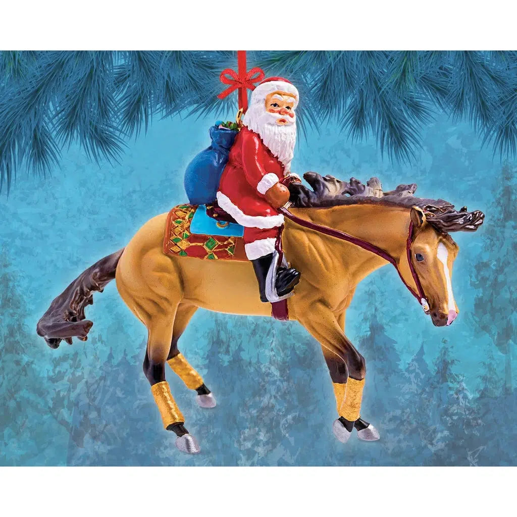 Image of the Santa Reiner Ornament. It is against a blue Christmasy background. Ornament described on next image.
