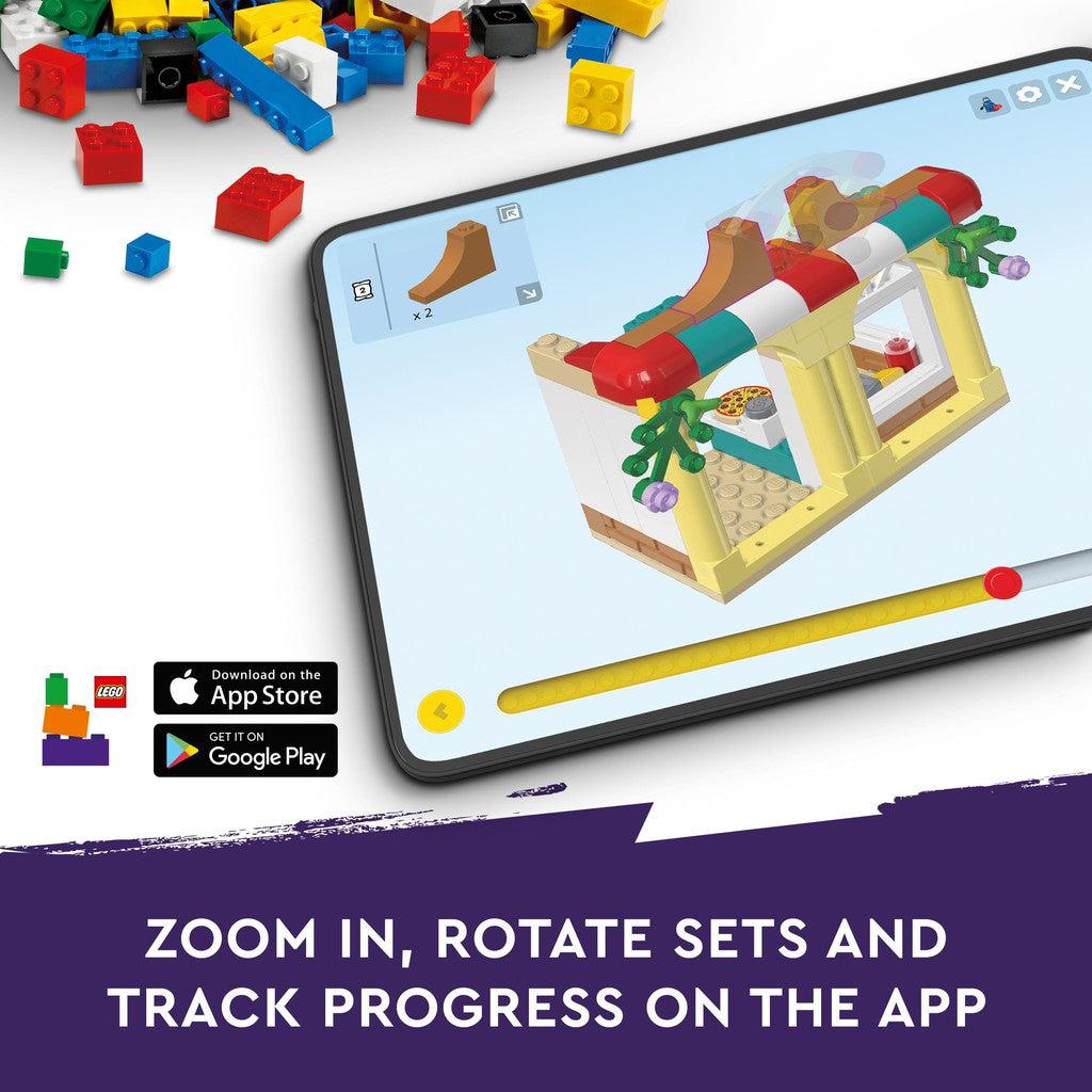 zooom in, rotate sets and track progress on the app