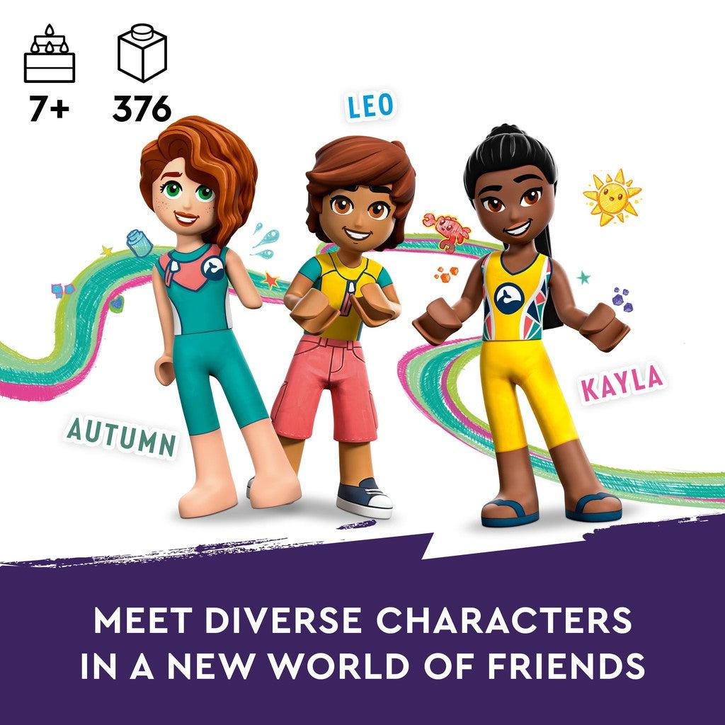 for ages 7+ with 376 LEGO pieces. Meet diverse characters in a new world of friends. Autumn, Leo, Kayla