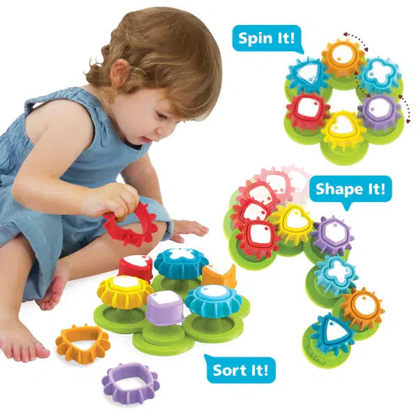 shows that there are multiple things you can do with this toy. You can spin it, shape it, and sort it!