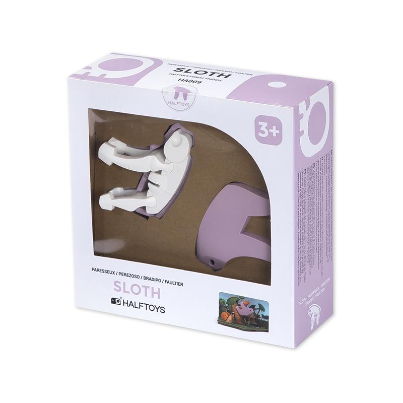 Image of the packaging for the Sloth and Forest Scene figurine toy. Part of the front is made from clear plastic so you can see the figurine inside.