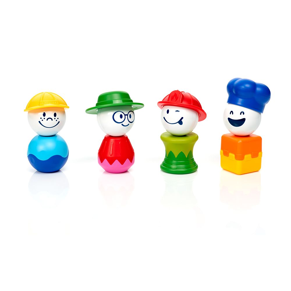 this image shows 4 people with different hats  and differnt bodies!