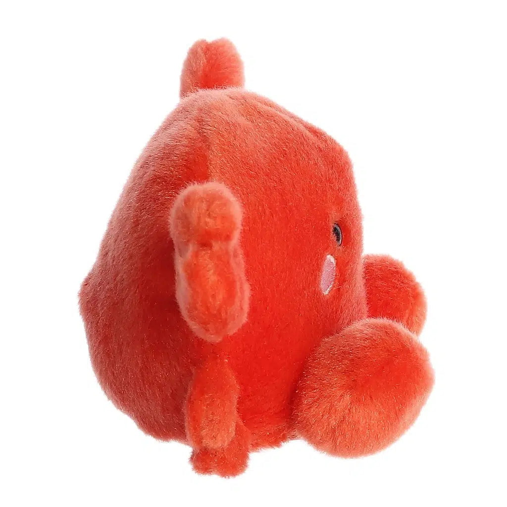 Side view of the crab plush. You can see from this angle that the feet are to the front and all the arms are on the side of the stuffed animal.