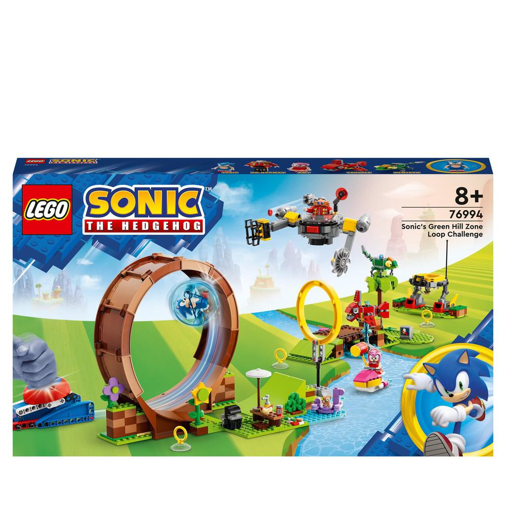 the Sonic the HEdgehog Green hill zone loop challenge. have sonic race through a racks and run around a loop with LEGO