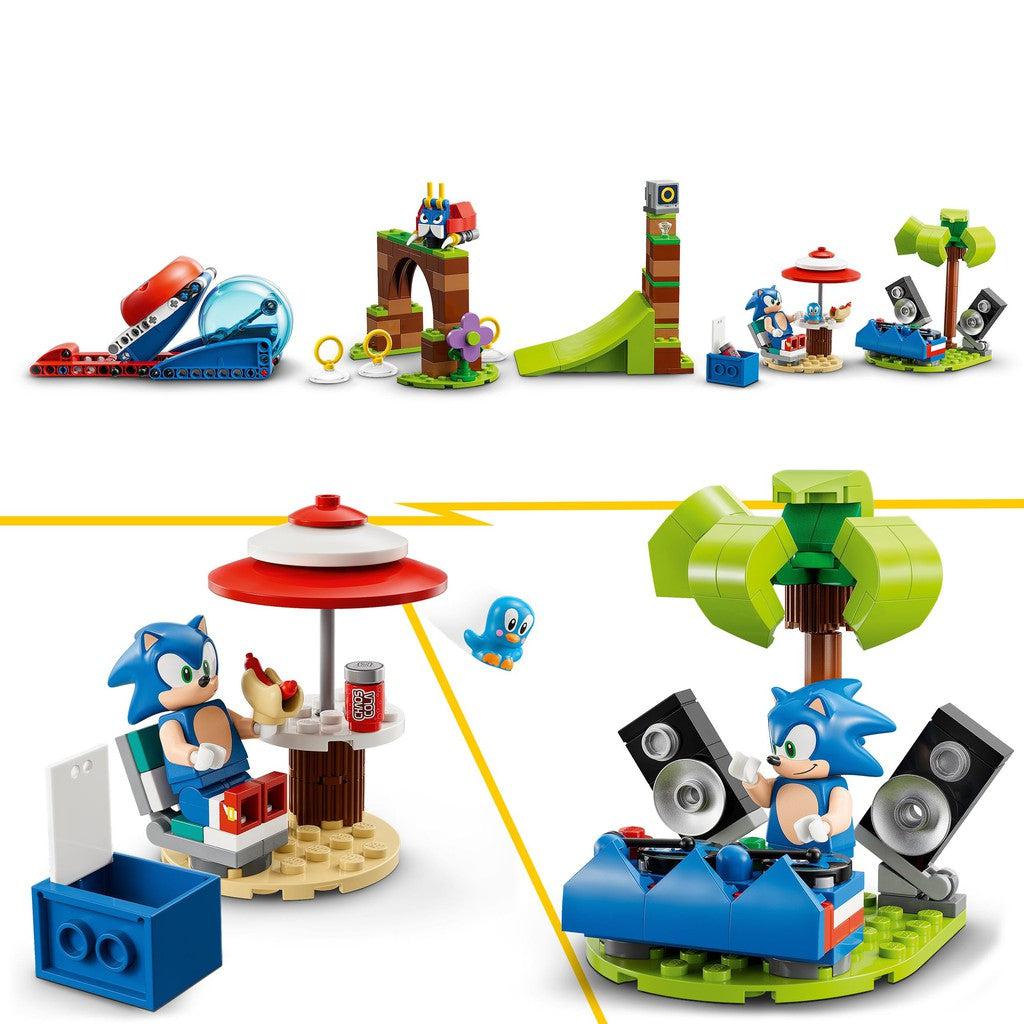 accessories for Sonic including a beach spot lounge and DJ soundboard are in the LEGO set