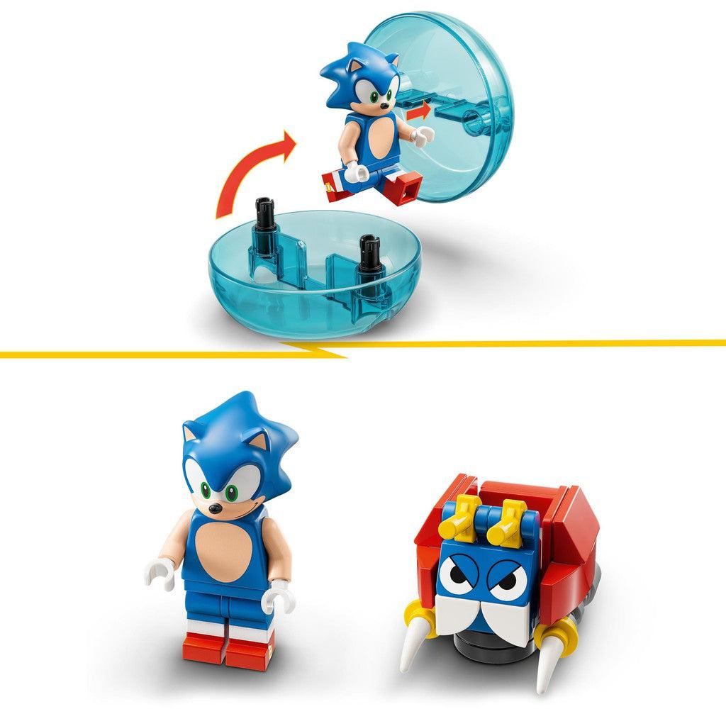 comes with a sonic figure, ball, and an enemy figure