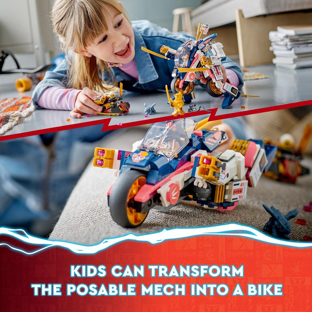 kids can transform the posable mech into a bike