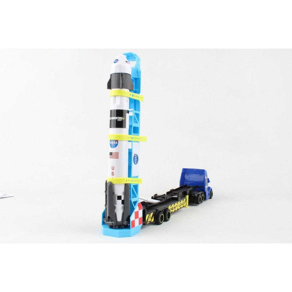 this image shows the truck loading bay can use a fake hydraulic to set the rocket up, lifting the rocket and loading bay up vertical. 