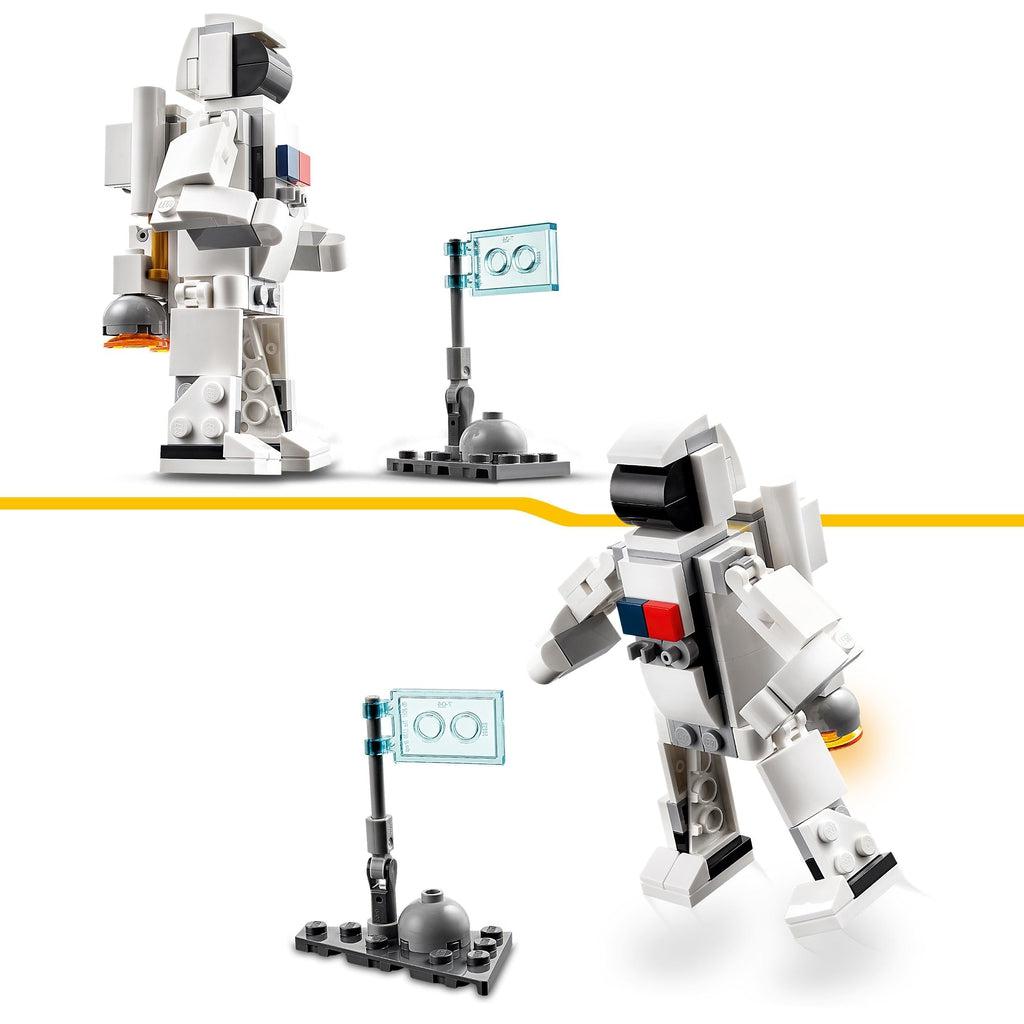 Two images of special features of the astronaut orientation of the LEGO set.
