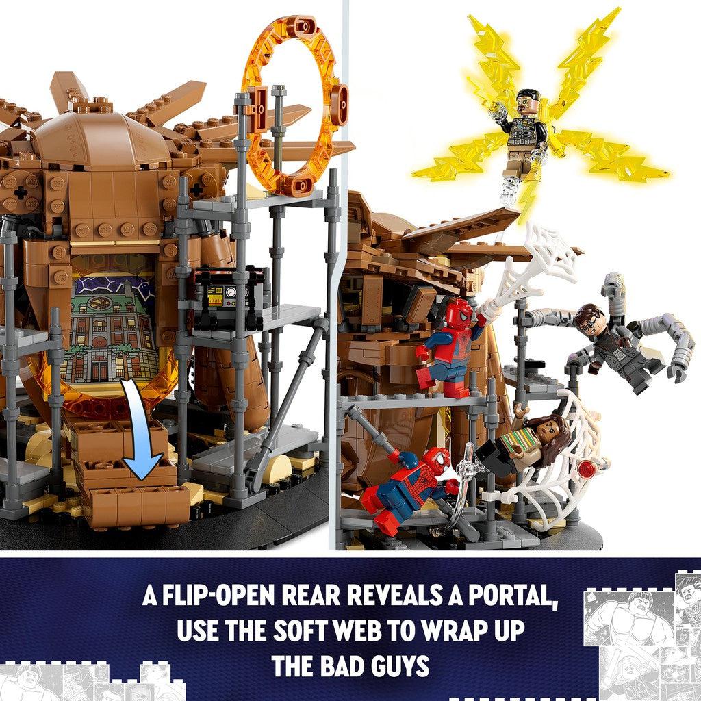 a flip-open rear reveals a portal, use the sof tweb to wrap up the bad guys