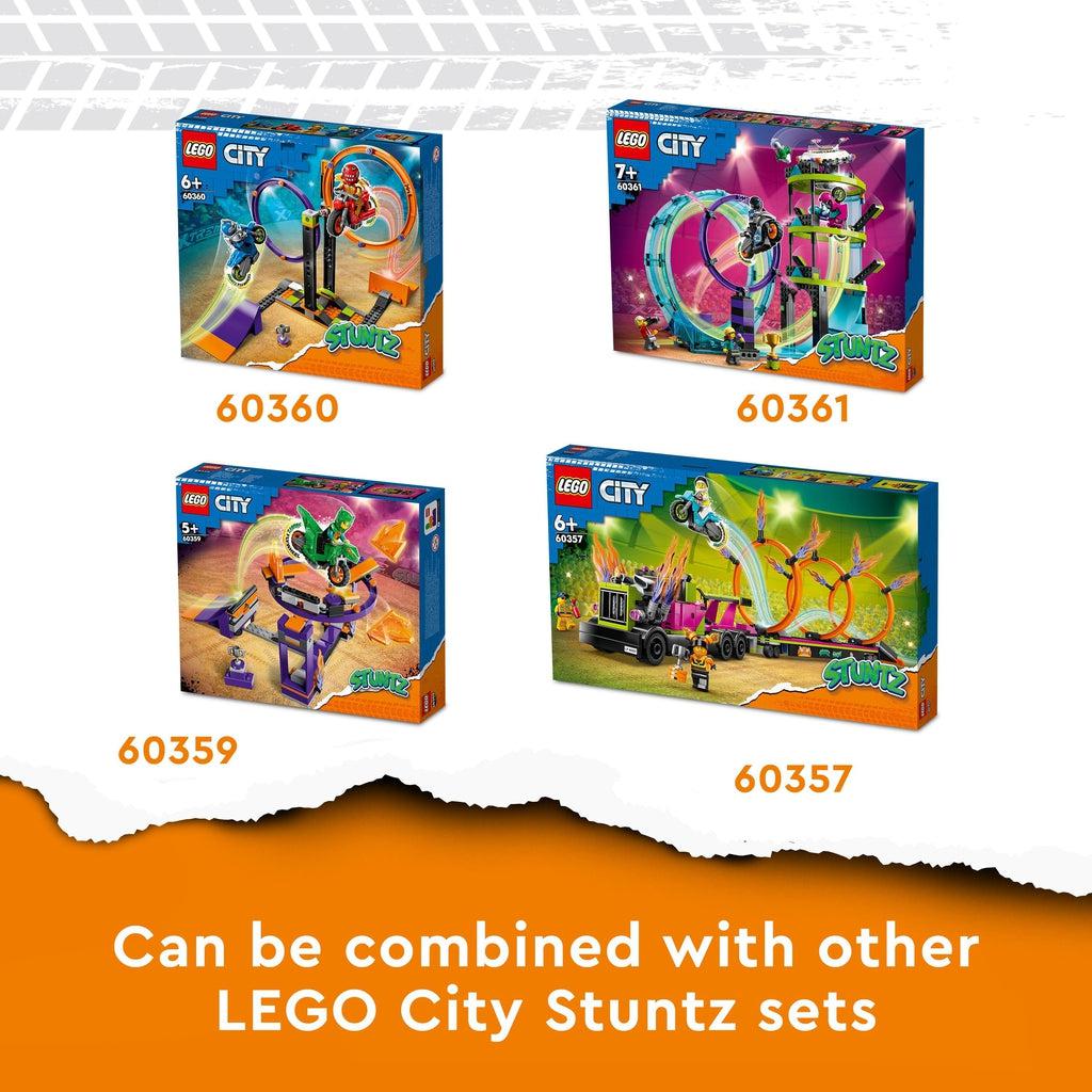 Image of the three other LEGO City Stuntz playsets. The other set codes are 60361, 60359, and 60357.