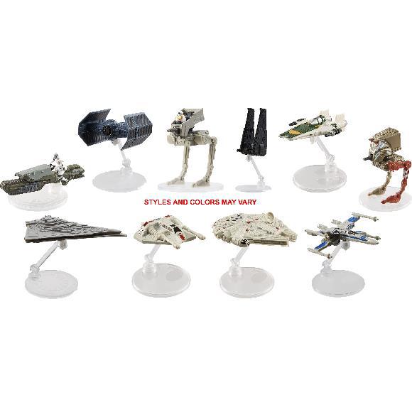Image of the Star Wars Starships Assorted figurines. Each one is a different iconic starship like an x-wing or the millinium falcon.
