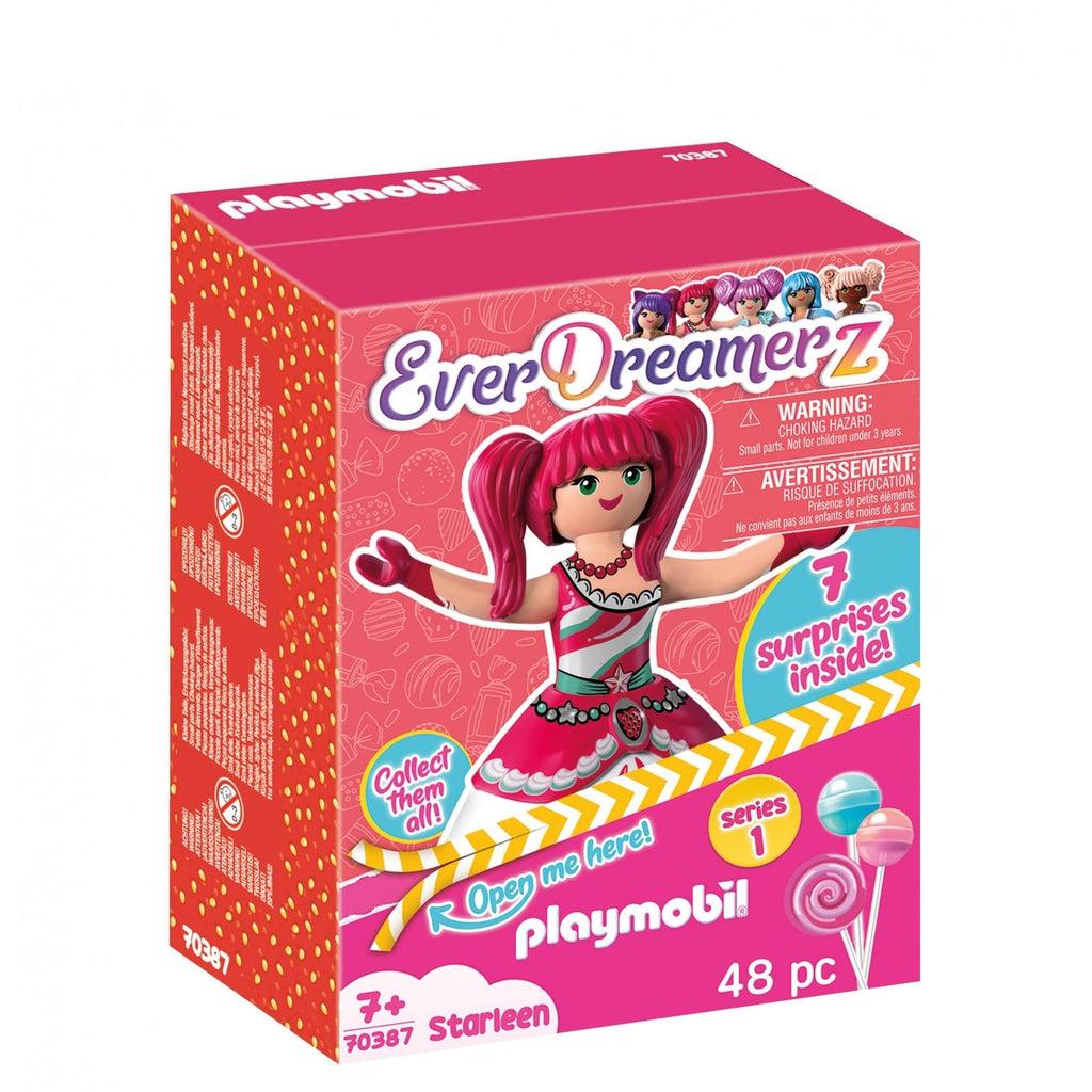 This picture shows the box for Starleen in the everdreamerz set. the box proclaimes that there are 7 surprises inside and to colect them all. starleen is in a set with 4 other playmobil ever dreamerz figures. 