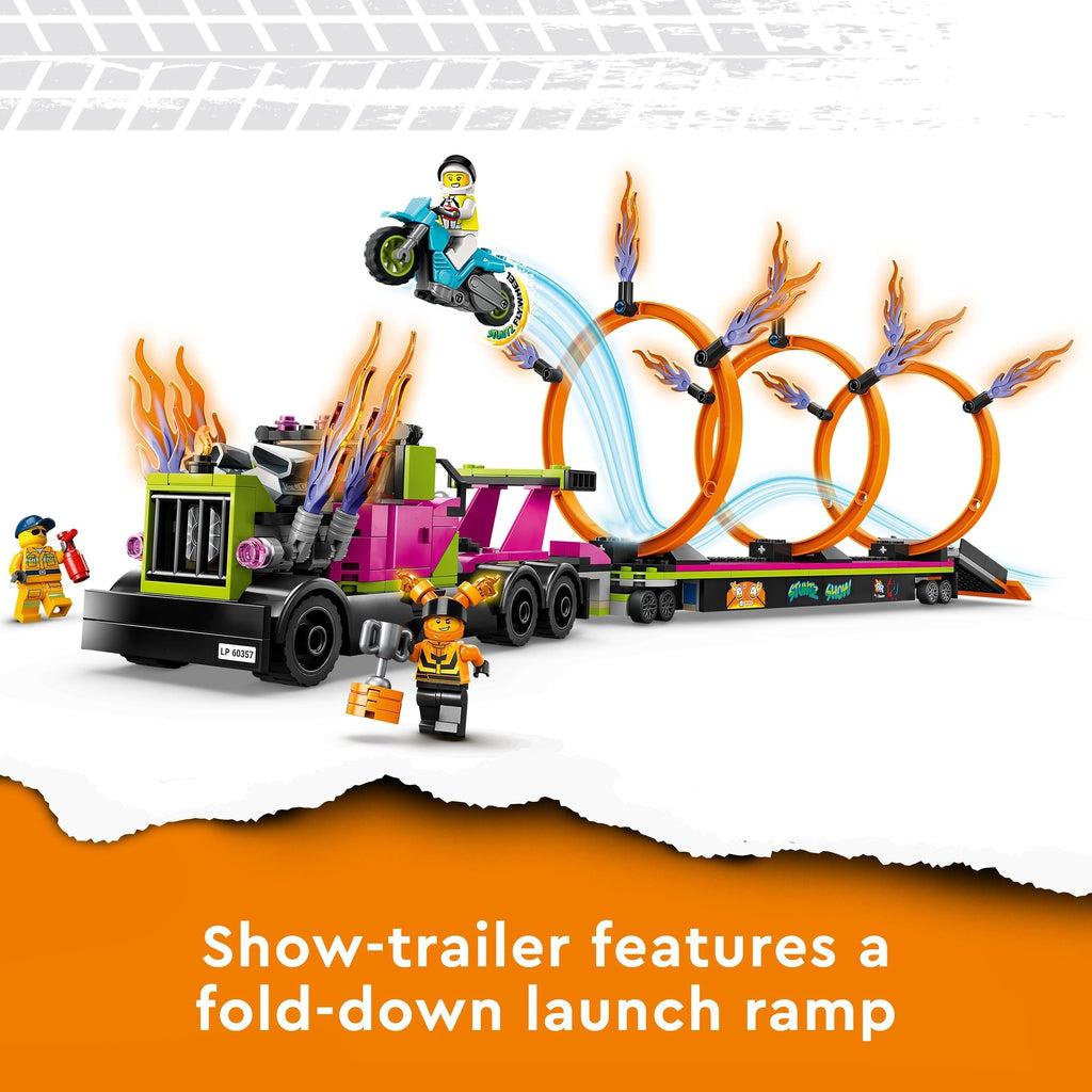 Image of all the pieces in the playset. Caption: Show-trailer features a fold-down launch ramp