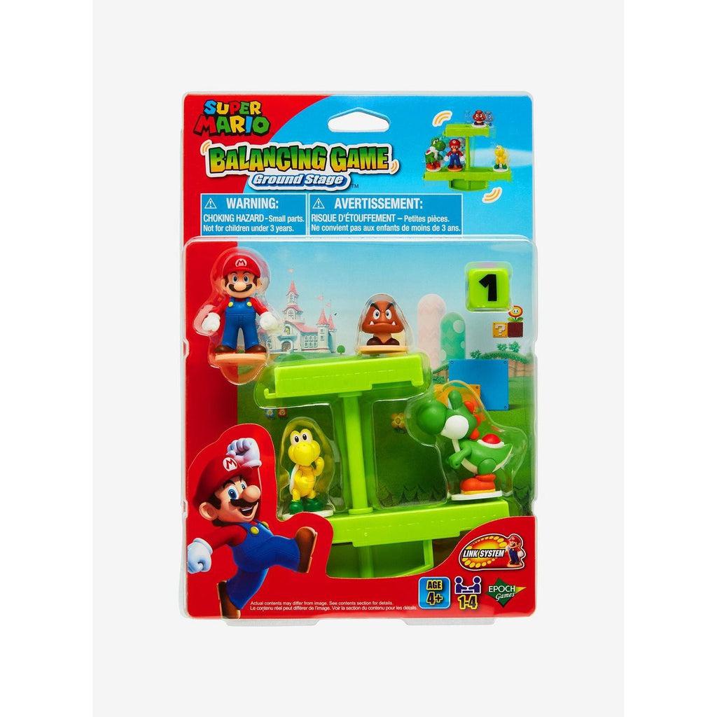 Image of the packaging for the Super Mario Balancing Game Ground Stage toy. Most of the front is made from clear plastic so you can see the toy inside.