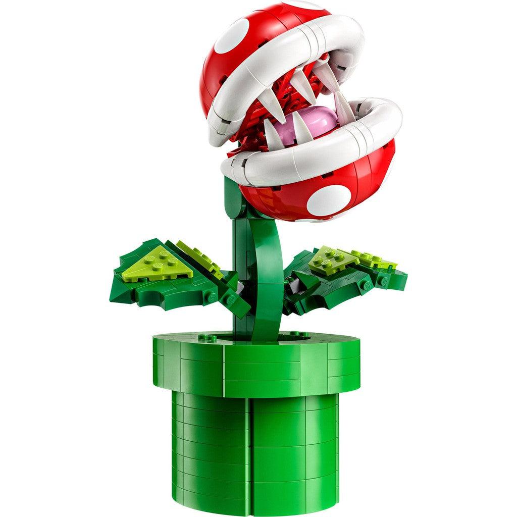 image shows the LEGO Piranha Plant. He is in his green pipe ready to chomp down