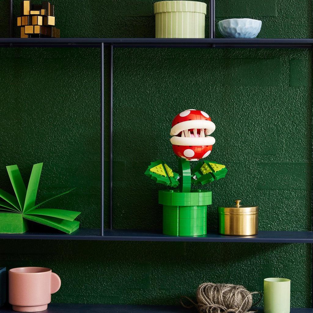 image shows the Piranha plant in a shelf trying to look like a normal plant