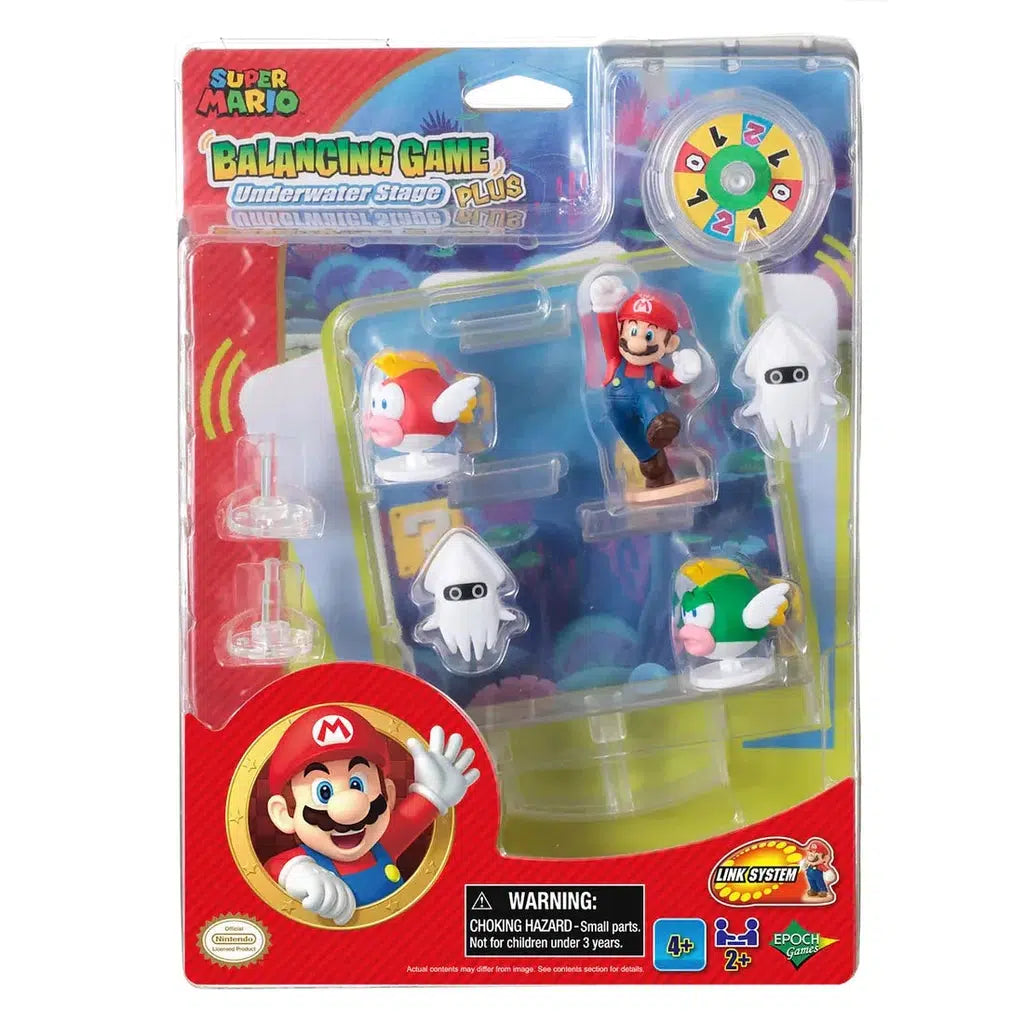 Picture of the Super Mario Balancing game Underwater stage. Mario, bloopers and  cheep cheeps are in the underwater package.