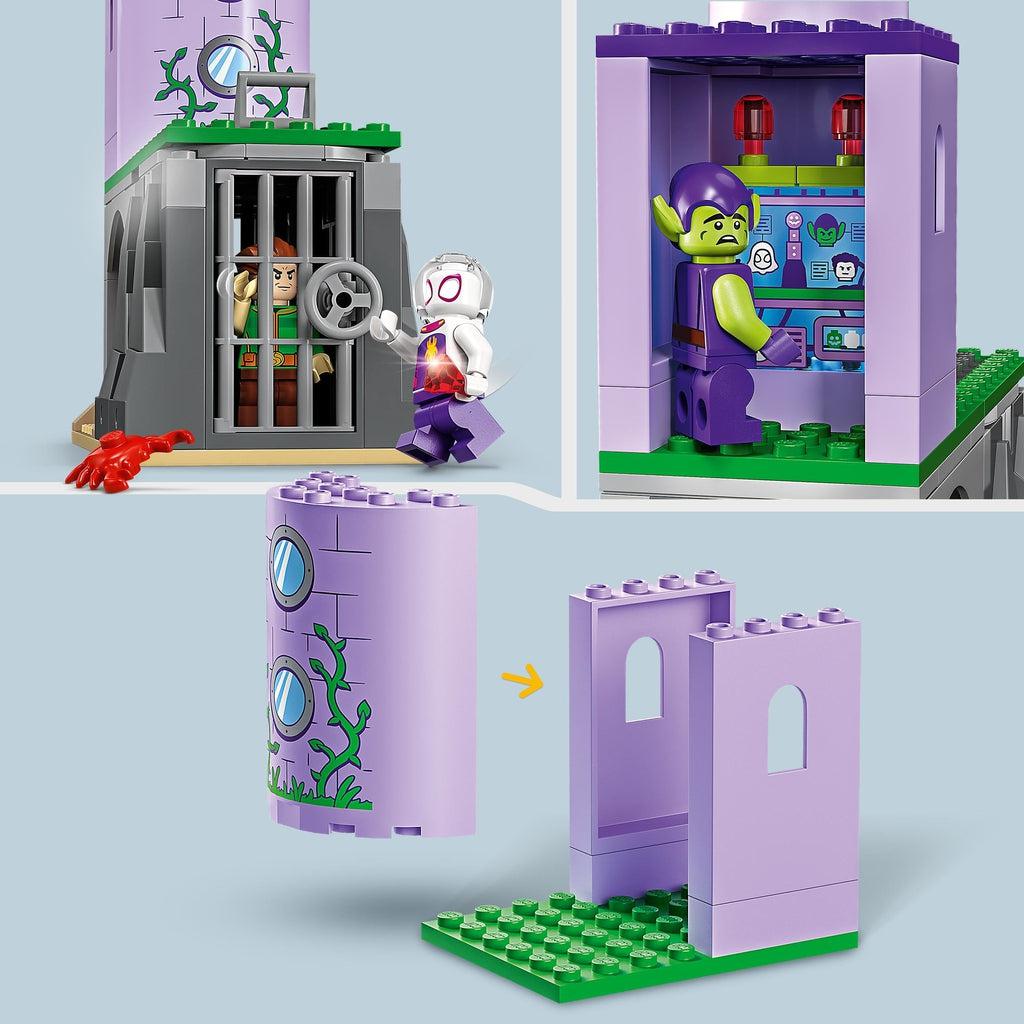 3 images showing the cave jail under the lighthouse, the goblins hideout inside the lighthouse, and that the front of the hideout can be removed for access inside