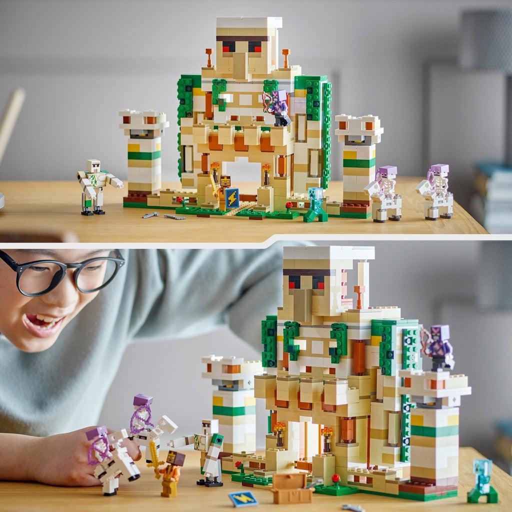 image shows a kid playing with the Iron Golem fortress