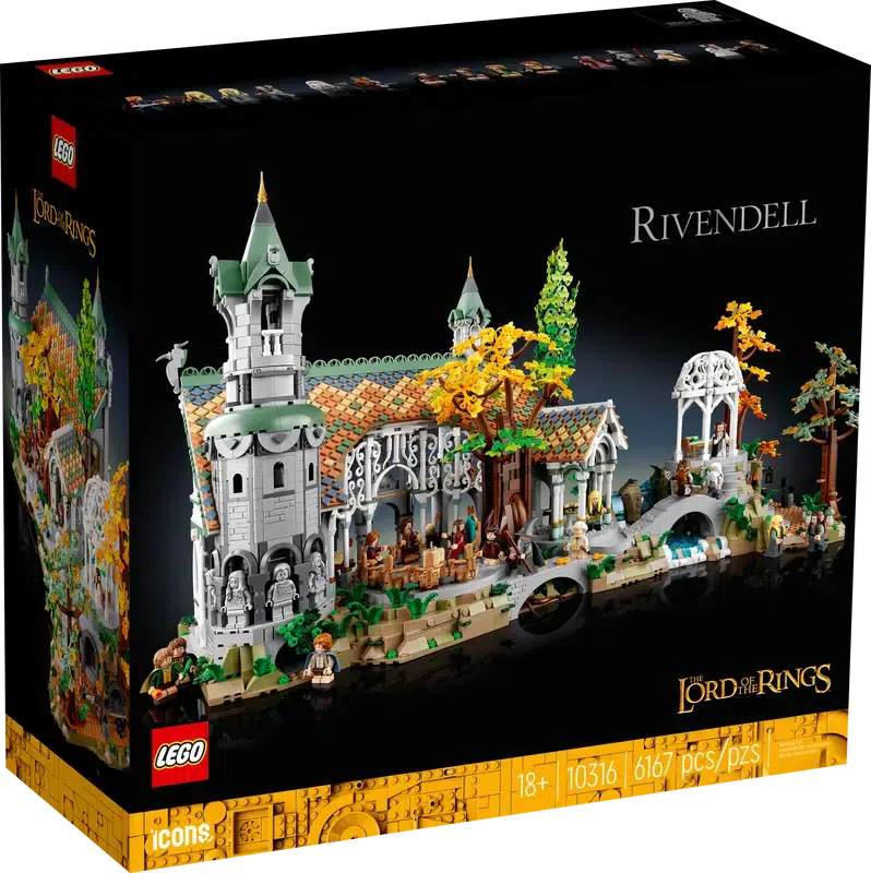 Image of the front of the box. It has a picture of the completely built LEGO Lord of the Rings set. 