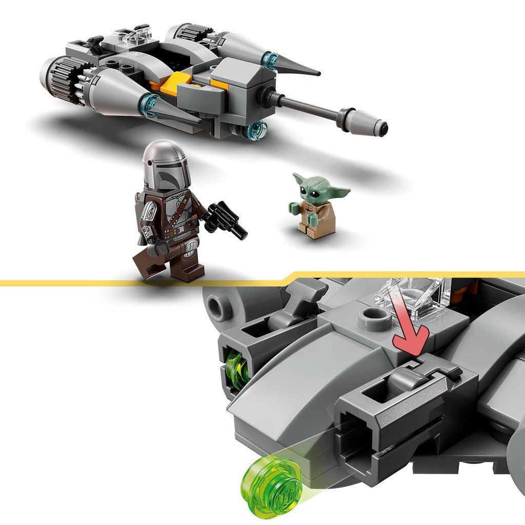 comes with 2 LEGO minifigures the starfighter can shoot LEGO beads from a blaster