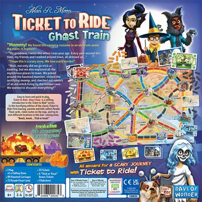 Image of the back of the box. It has a picture of the game board on it as well as a short description of the backstory to the game.