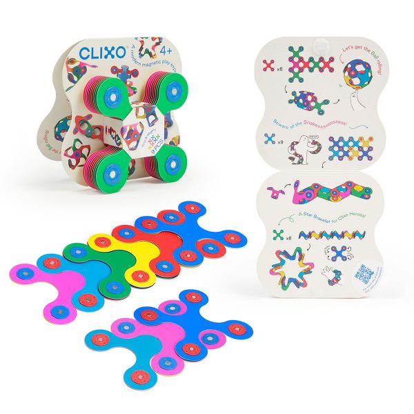 Colorful magnetic building toy set for clever creations, displayed with both packaging and sample Quad shape creations.