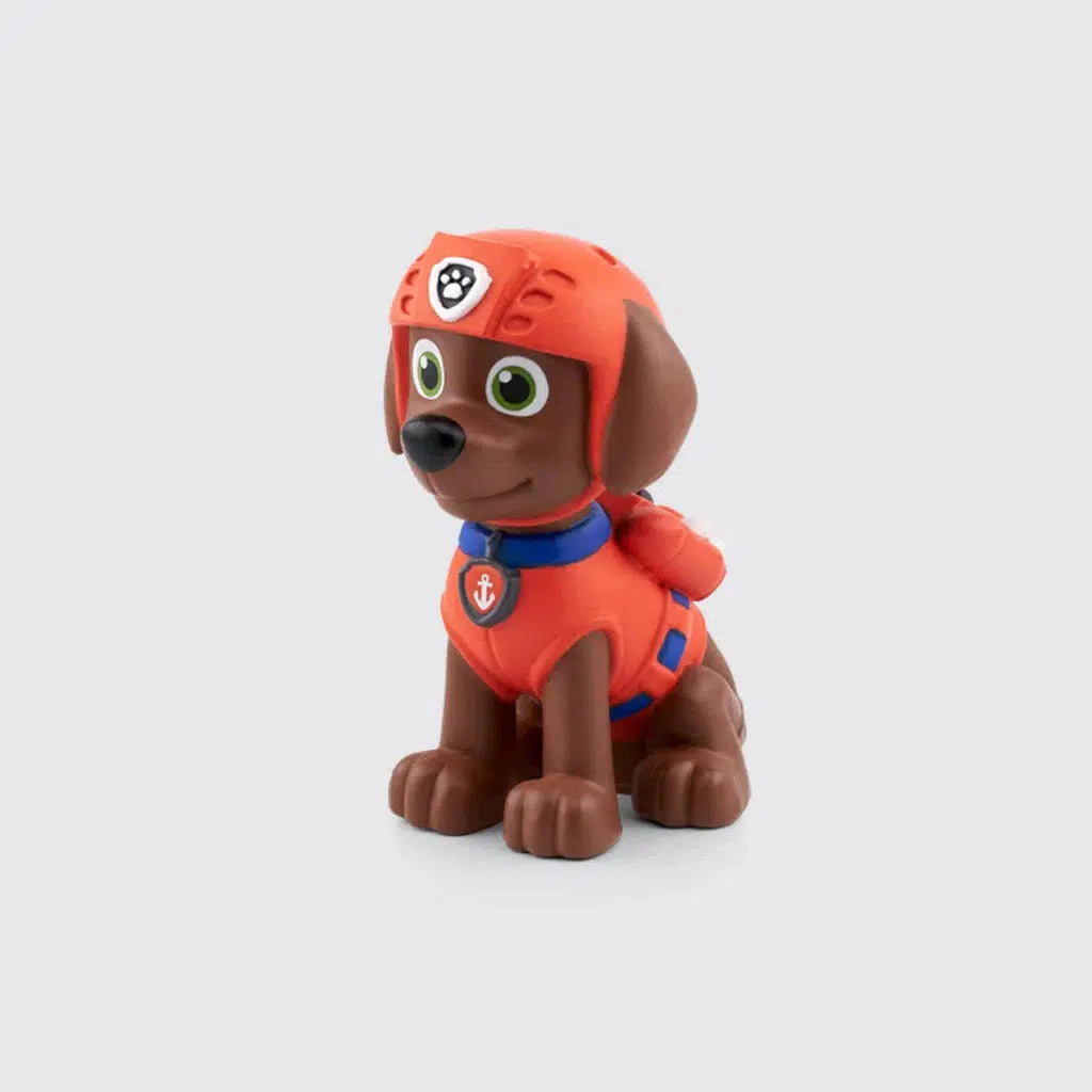 tonie figure is a brown dog in a red safety helmet and vest