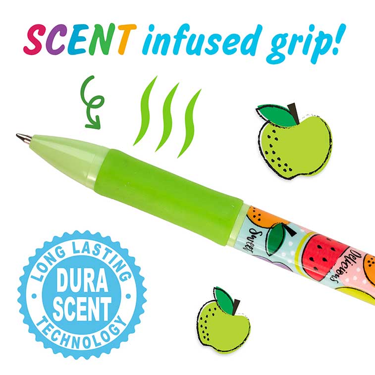Shows that the pen grip is scent infused.