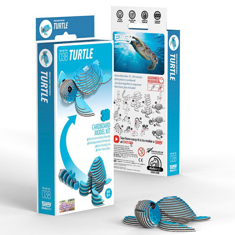 Image of the packaging for the Turtle Eugy. On the front is a picture that shows all the layers that go into making the animal.
