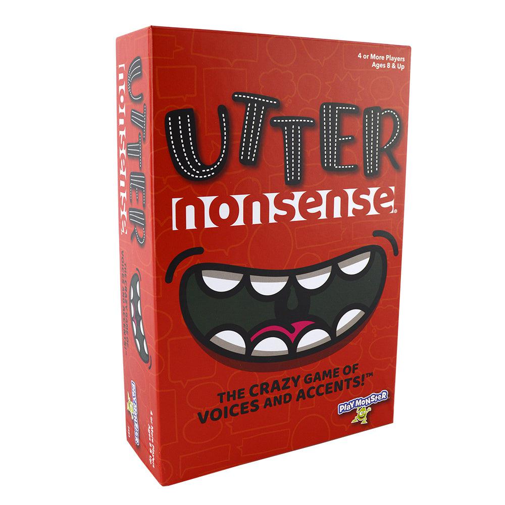 image of the box for the game Utter Nonsense. On the front is a large cartoon mouth that is laughing.