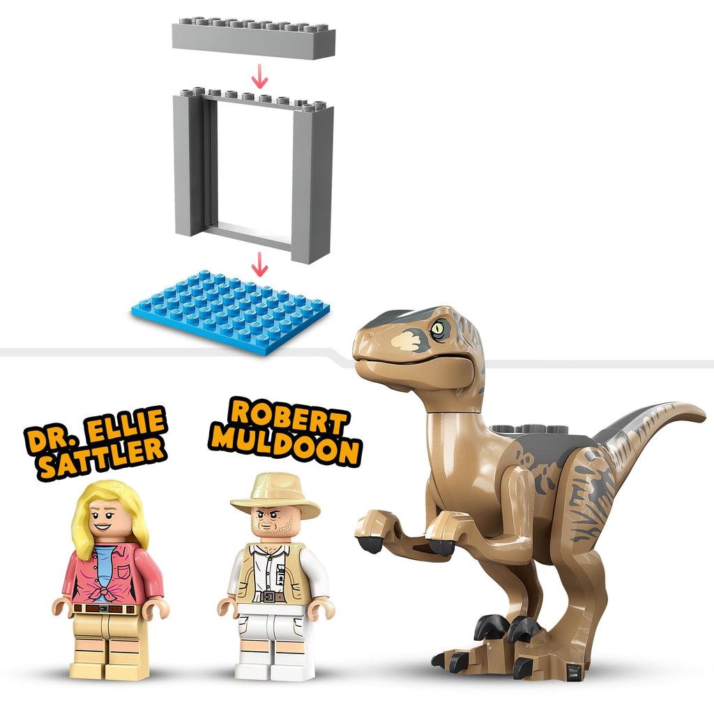 learn to build with simple LEGO designs and help Dr. Ellie Sattler and Robert Muldoon escape the velociraptor 
