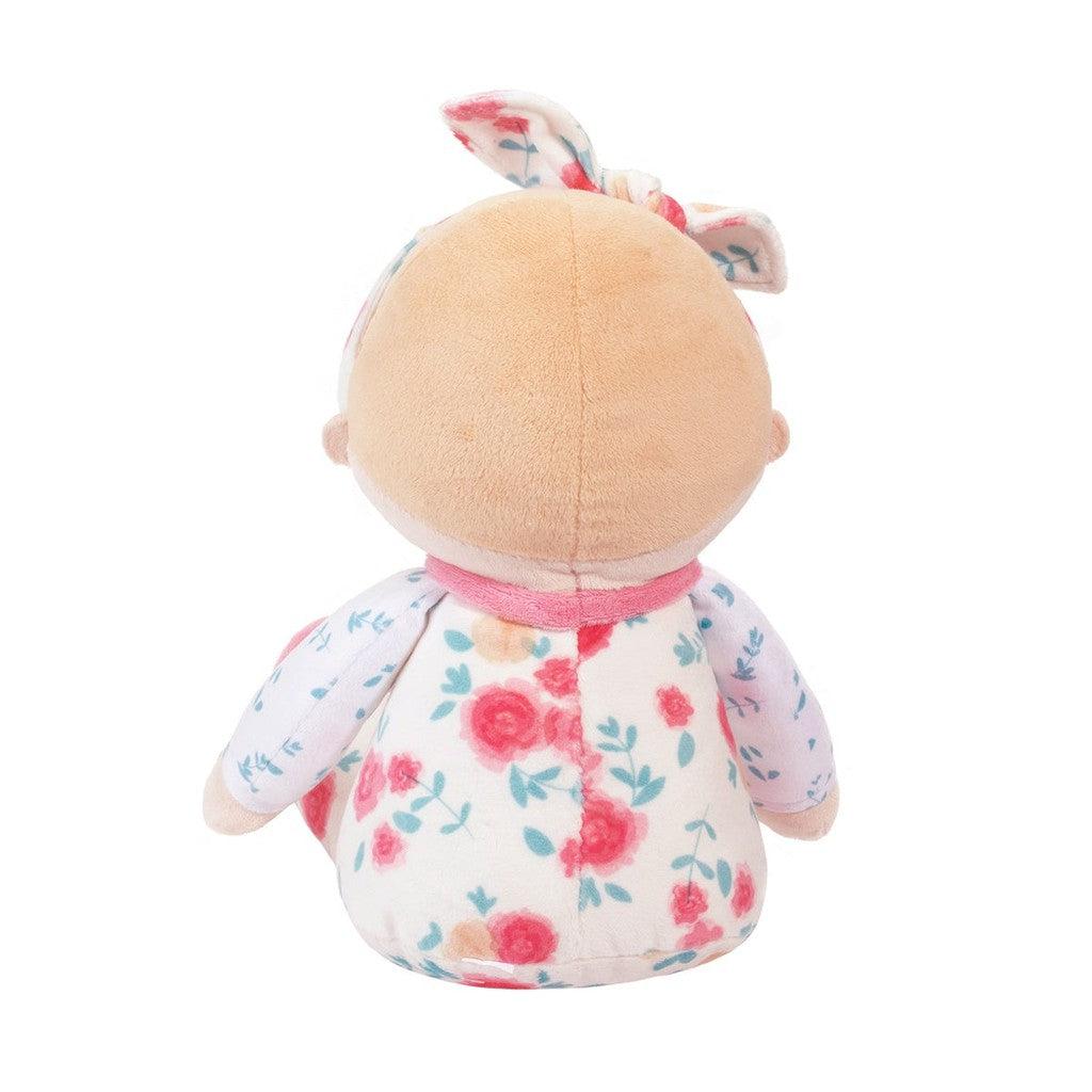 this image shows the back of the baby doll and the  back stitching. the plush is soft and good to hug