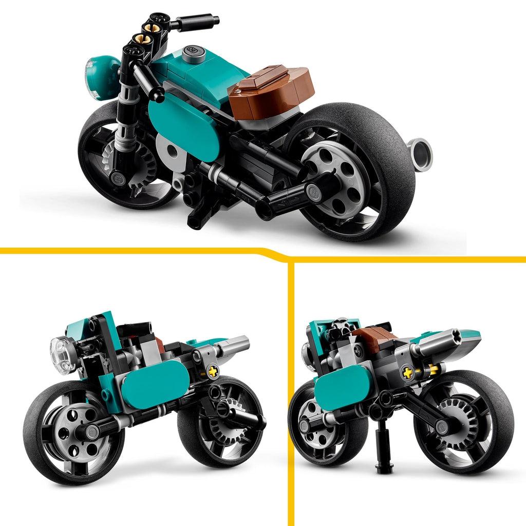 Three images showing a special feature of each of the three unique motorcycle designs.